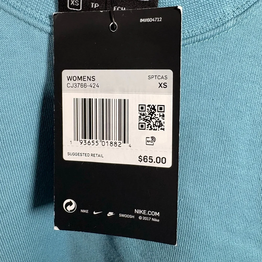 Women's Nike Blue‎ Cropped Sweatshirt XS with Black Swoosh